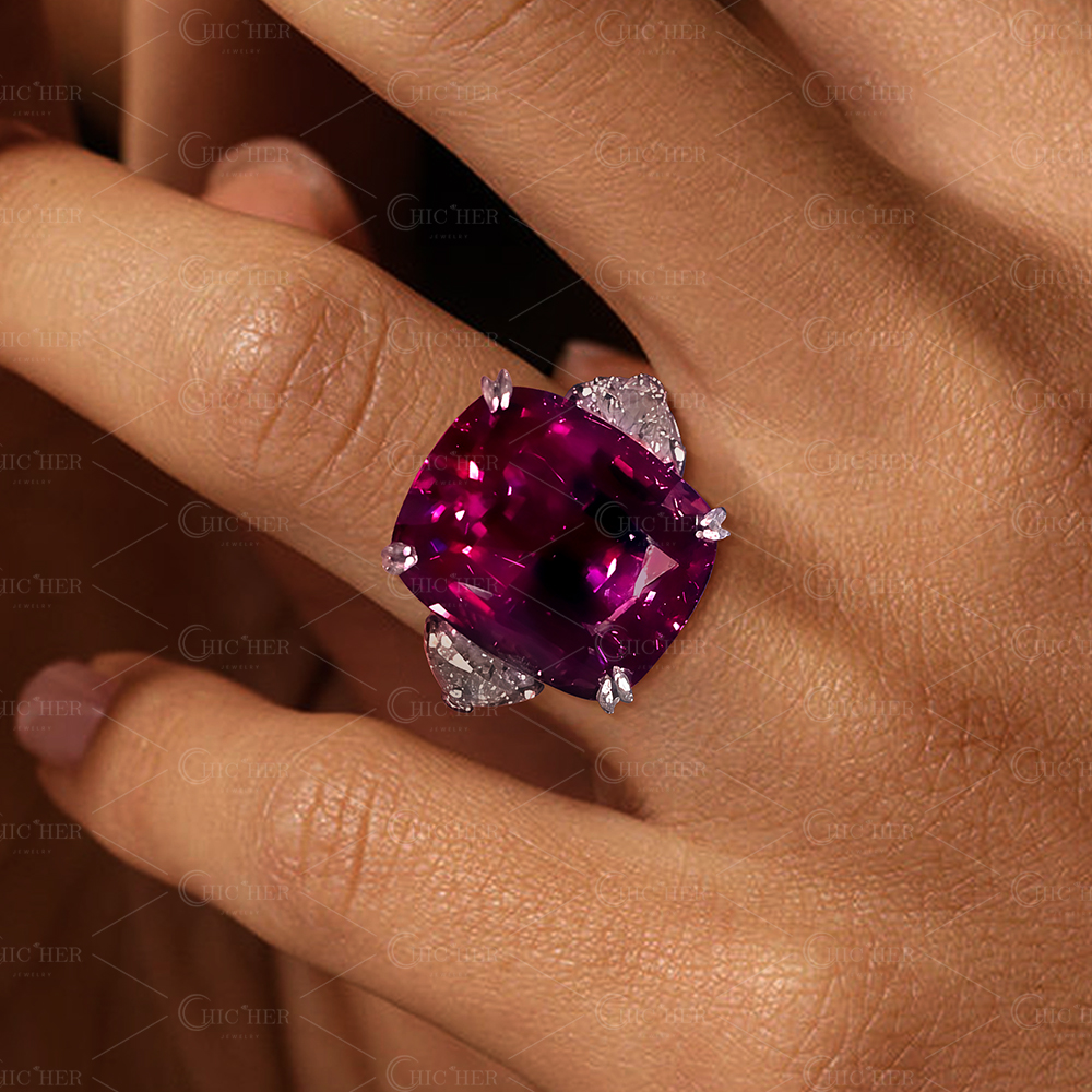 4ct Cushion Cut Ruby Sapphire Three Stone Ring