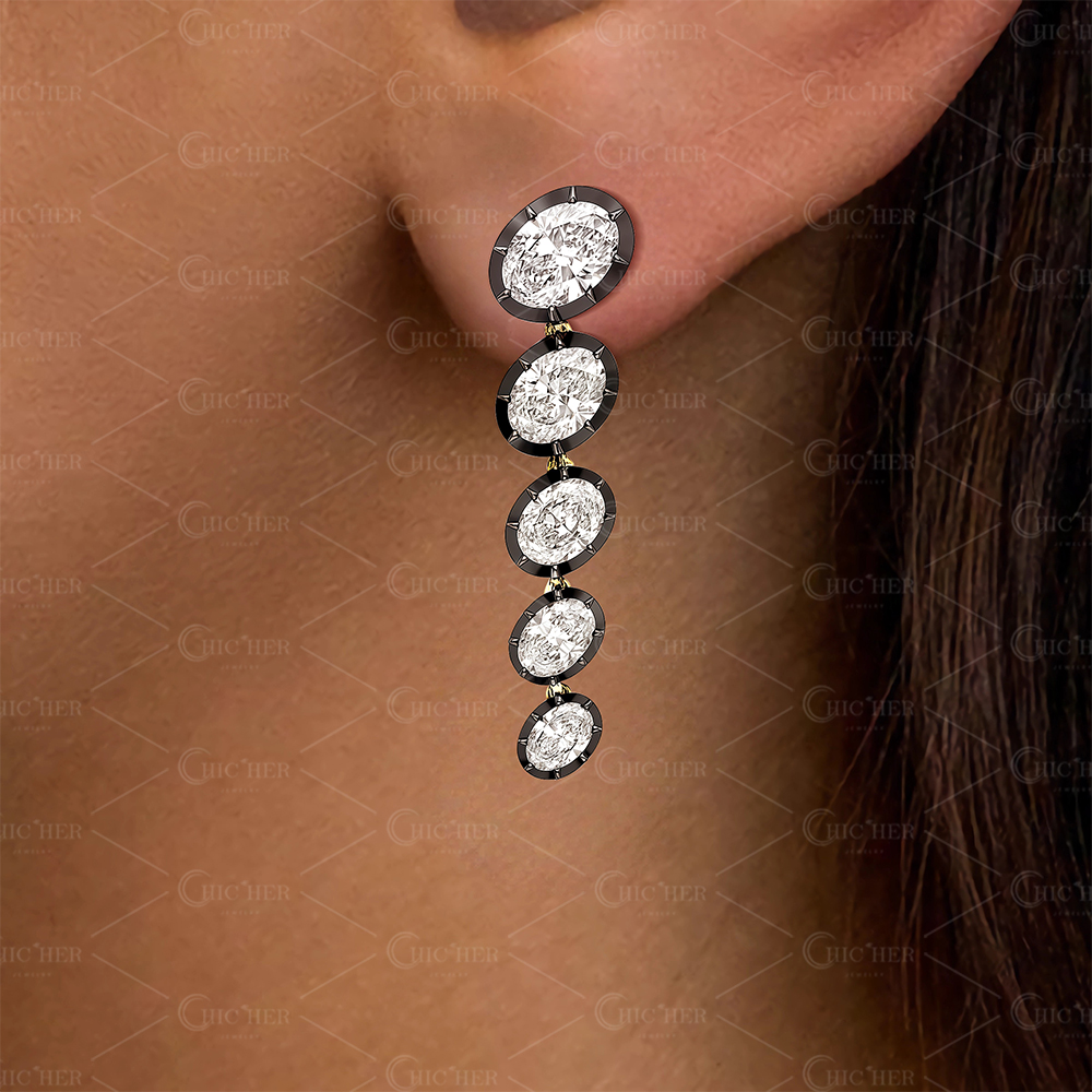 Stacked Oval Cut White Sapphire Drop Earrings