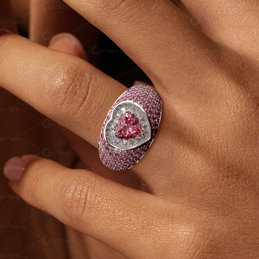 Heart Cut Pink Sapphire Gradient Micro-Pave Wedding Band