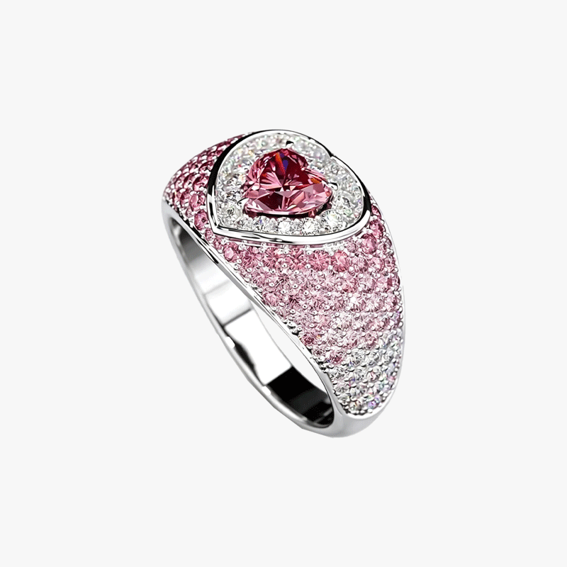 Heart Cut Pink Sapphire Gradient Micro-Pave Wedding Band