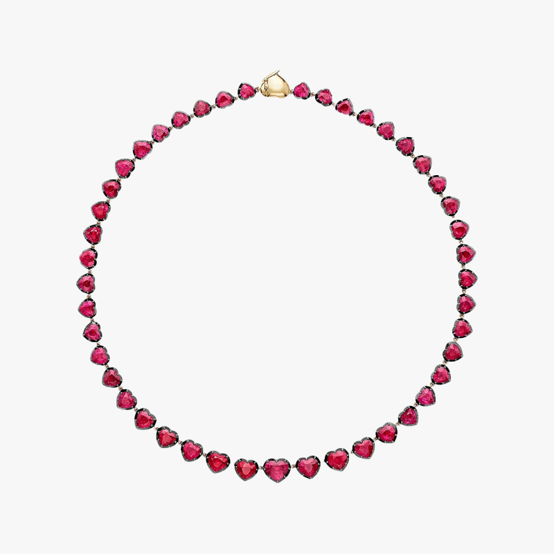 Ruby Heart Button Back Necklace