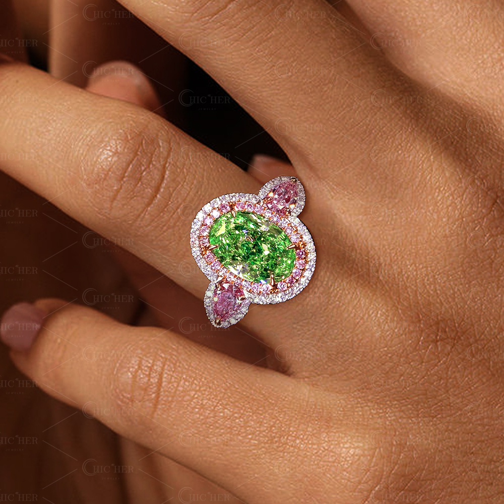 2ct Oval Cut Peridot Pink Sapphire Engagement Ring