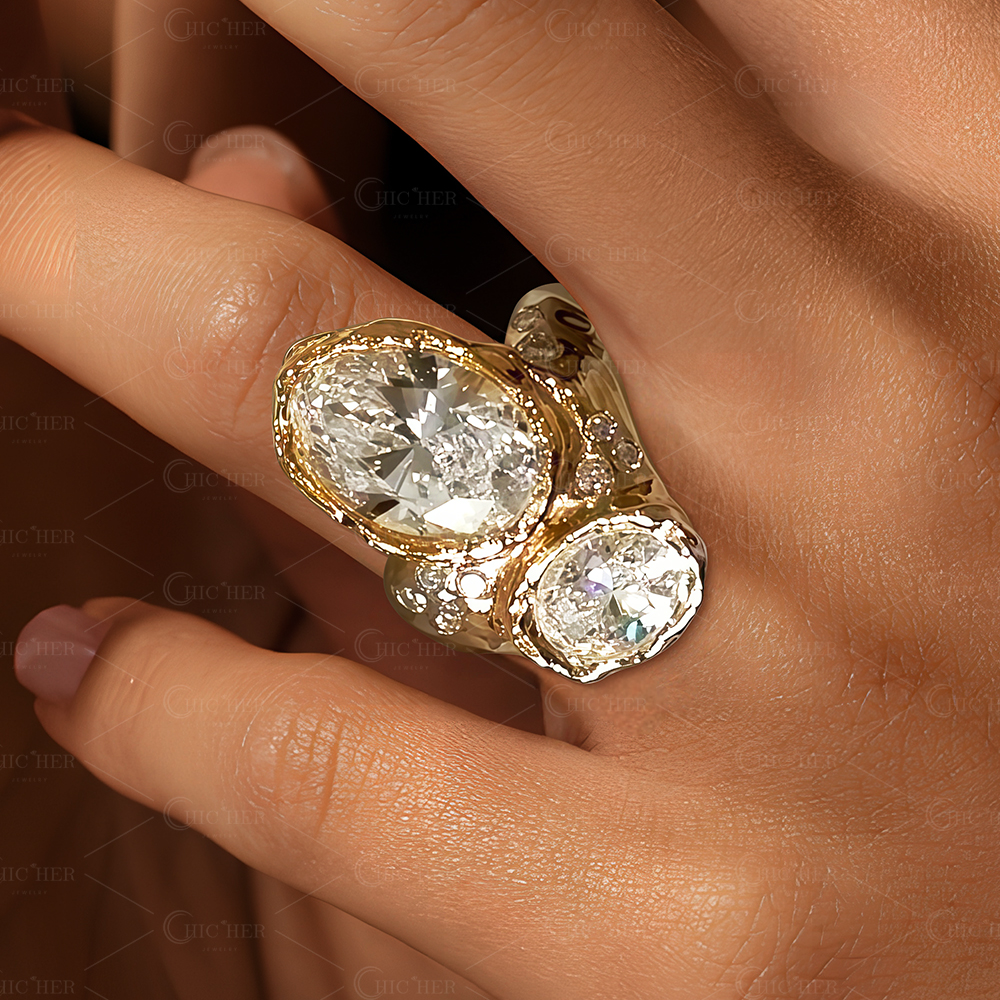 Oval Cut White Sapphire Irregular Unisex Ring