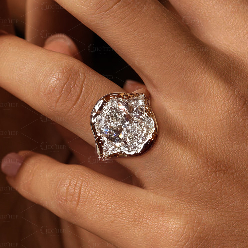 3ct Bezel Setting Cushion Cut White Sapphire Ring in Gold Plating