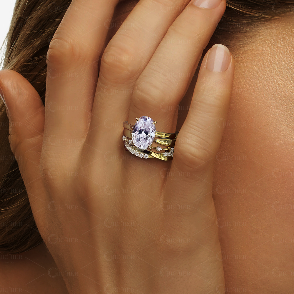 3ct Oval Cut White Sapphire Wedding Ring Set / 4-Piece