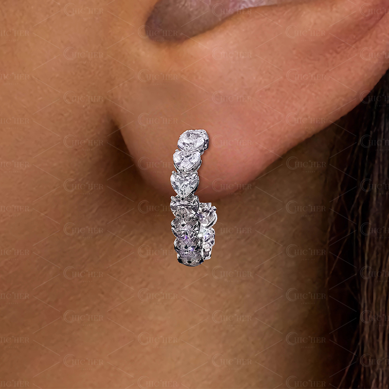 Heart Cut White Sapphire Hoop Earrings