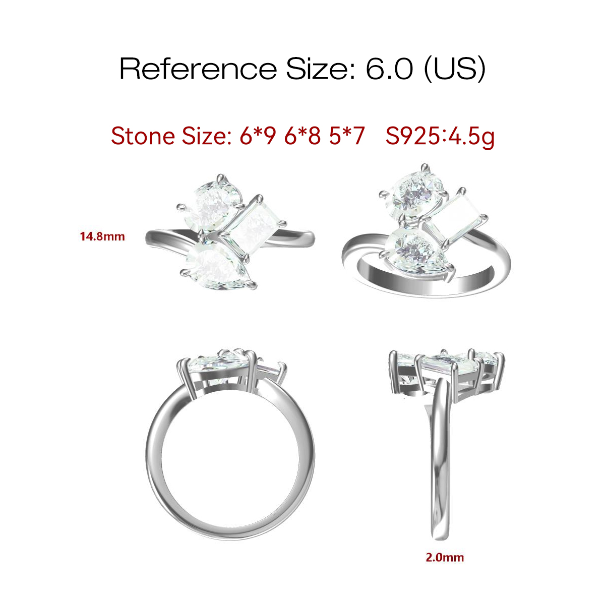 Multi-Cut Three-stone White Sapphire Engagement Ring