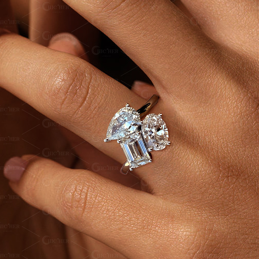 Multi-Cut Three-stone White Sapphire Engagement Ring