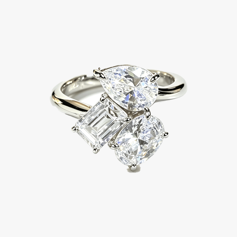 Multi-Cut Three-stone White Sapphire Engagement Ring