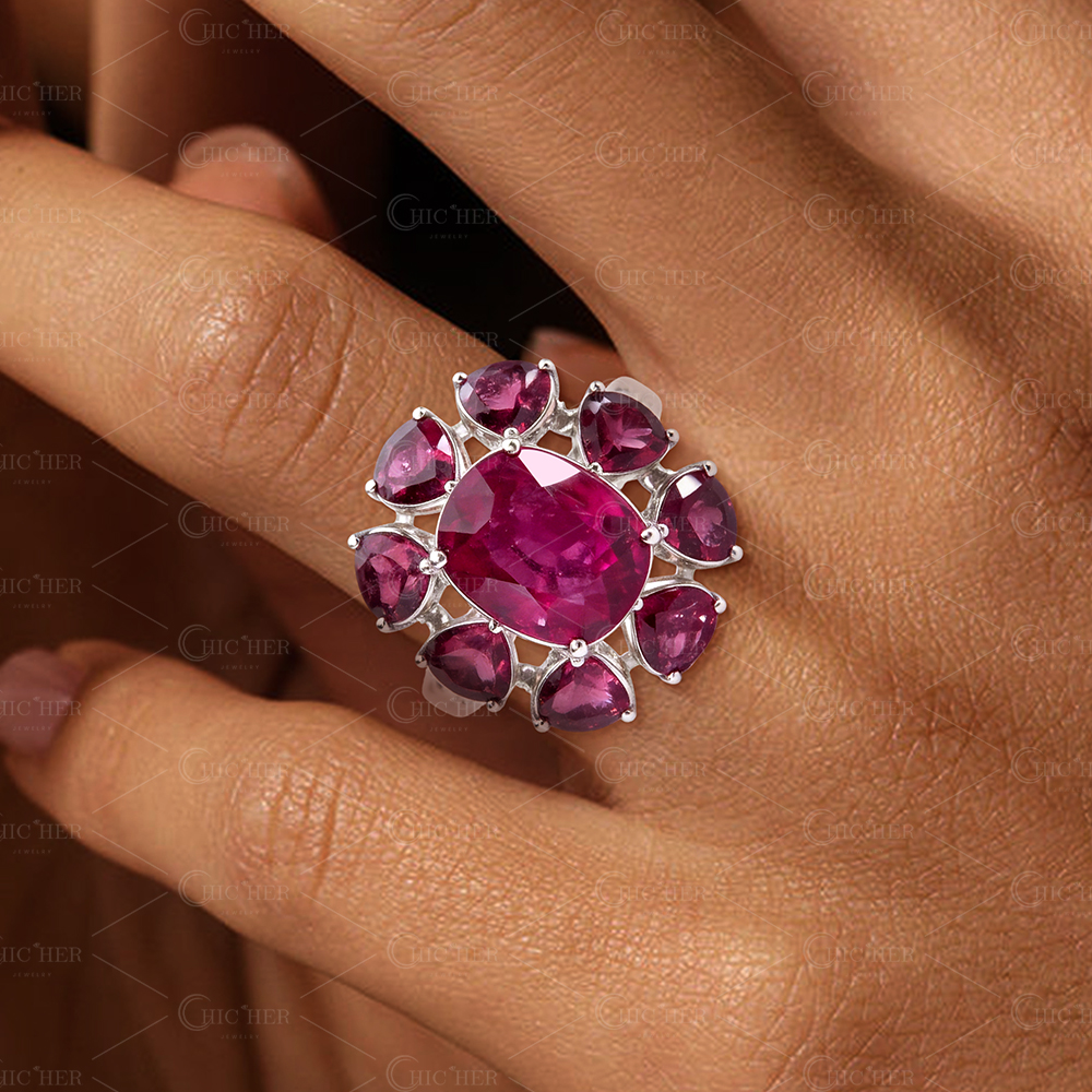 2.8ct Cushion Cut Ruby Floral Engagement Ring