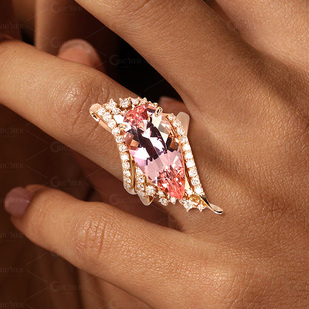 5ct Pear Cut Morganite Rose Gold Engagement Ring