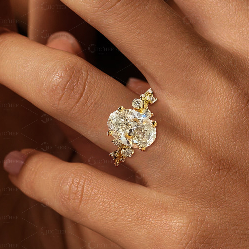 2ct Oval Cut White Sapphire Vine Engagement Ring