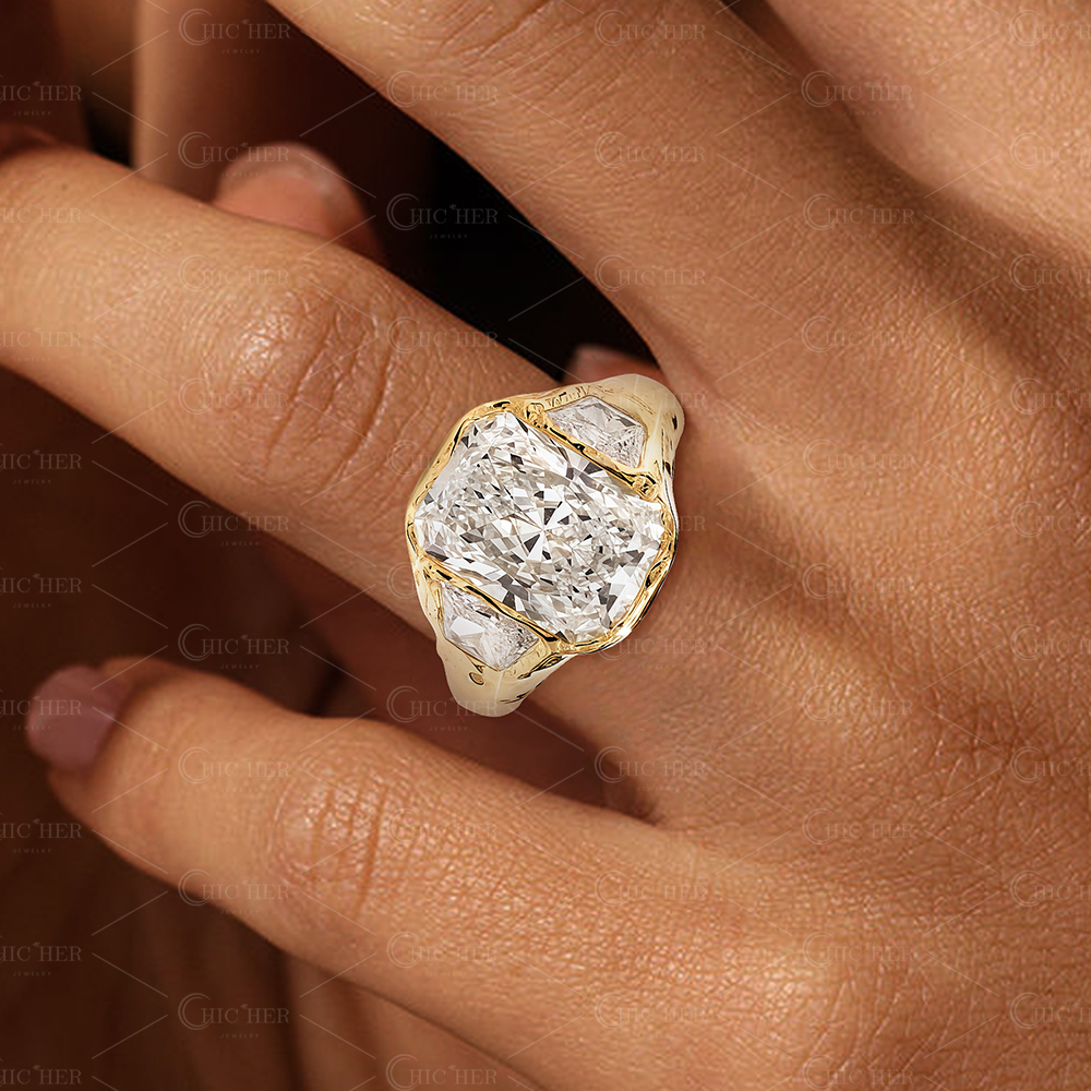 3ct Cushion Cut White Sapphire Three Stone Ring