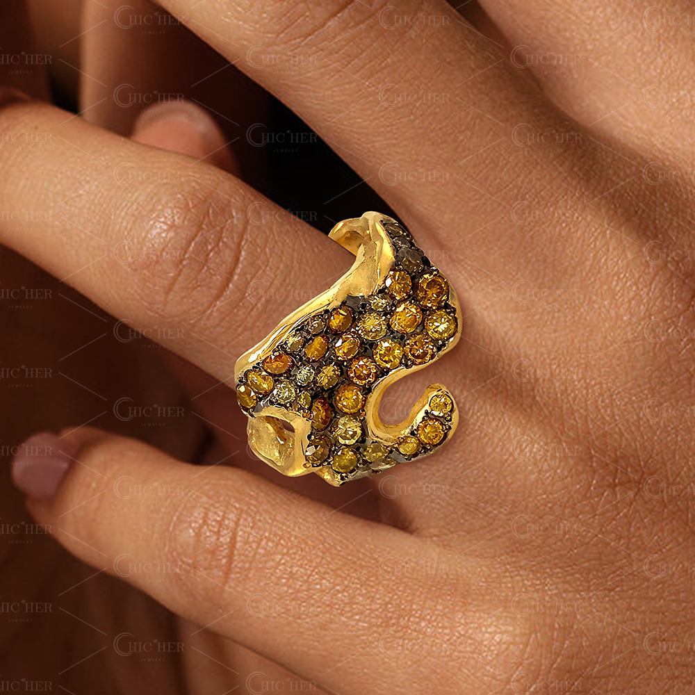 Freeform Lava Pool Ring with 1.16 Carats Yellow Spectrum Sapphire