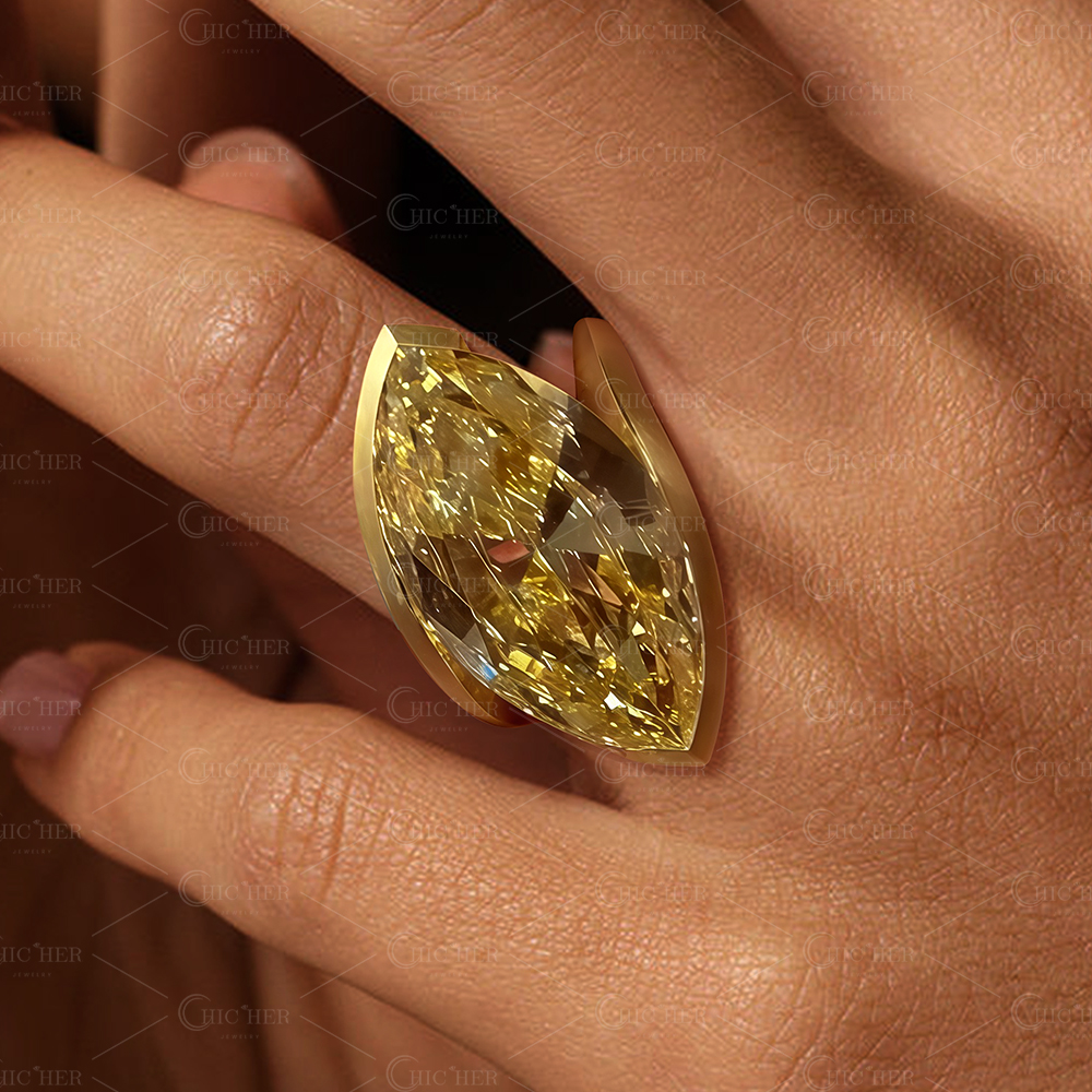 10ct Marquise Cut Yellow Sapphire Solitaire Ring