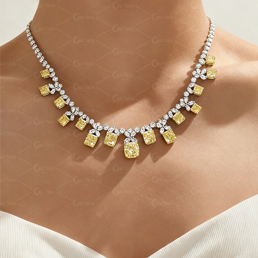 Multi-Cut Yellow & White Sapphire Necklace