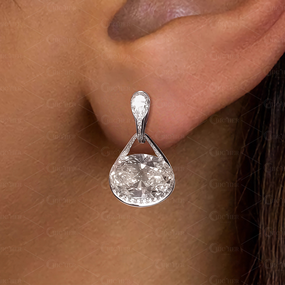 Oval&Princess&Pear Cut White Sapphire Drop Earrings