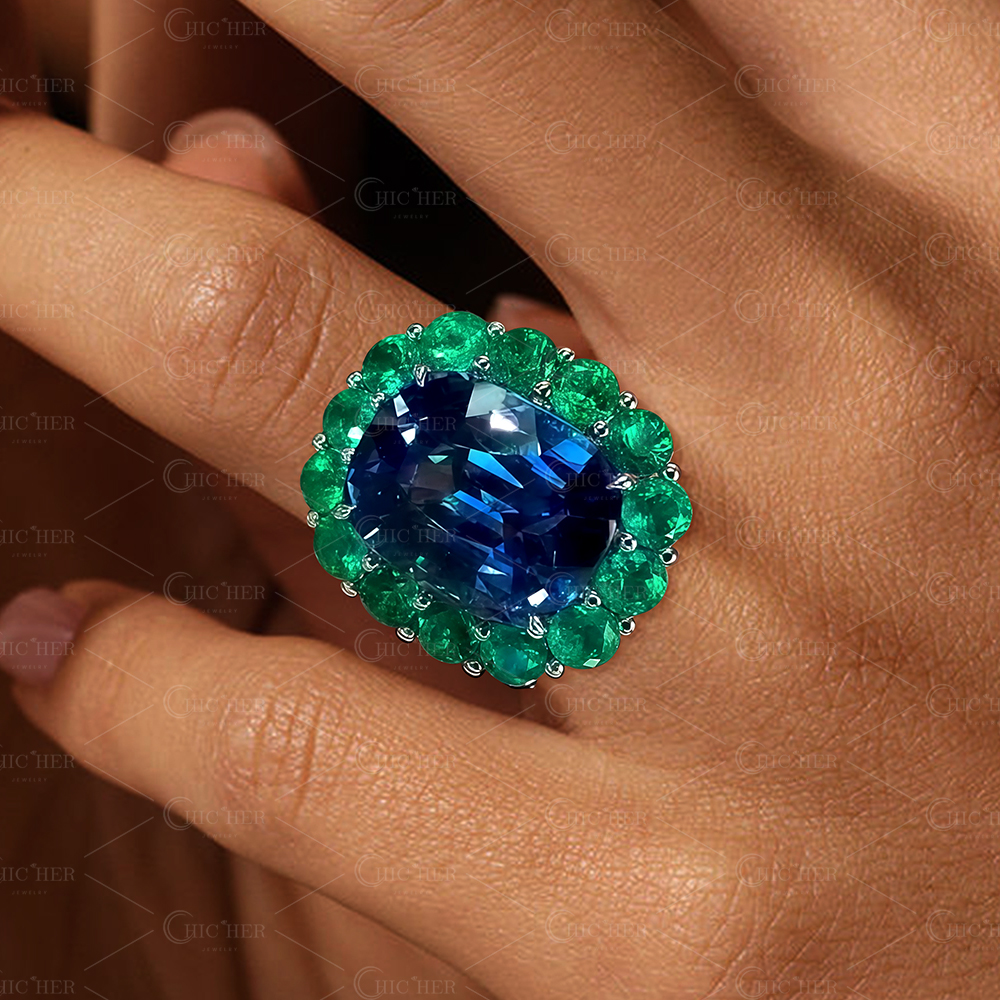 Double Tone Design Halo 4ct Cushion Cut Blue Sapphire Ring