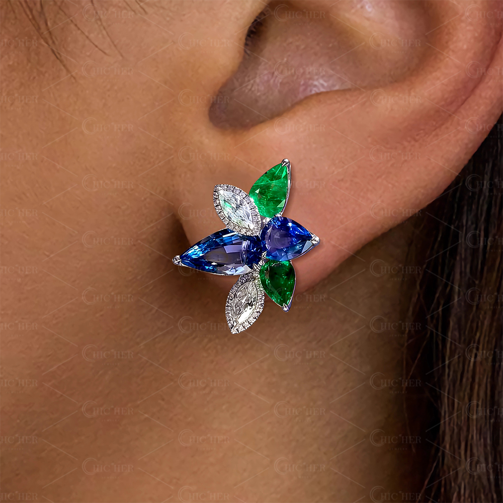 Triple Tone Cluster Design Earrings