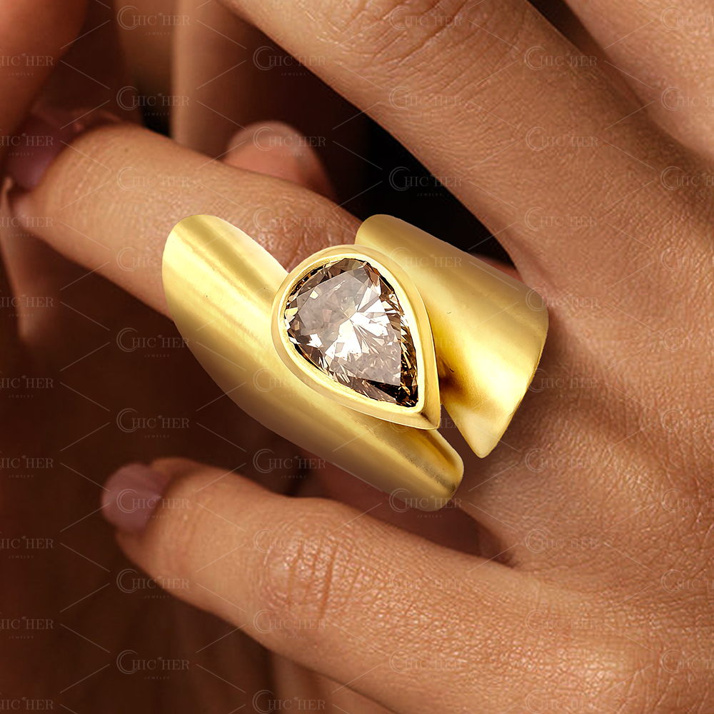 3ct Fancy Brown Pear Shaped Sapphire Contemporary Bypass Cocktail Ring