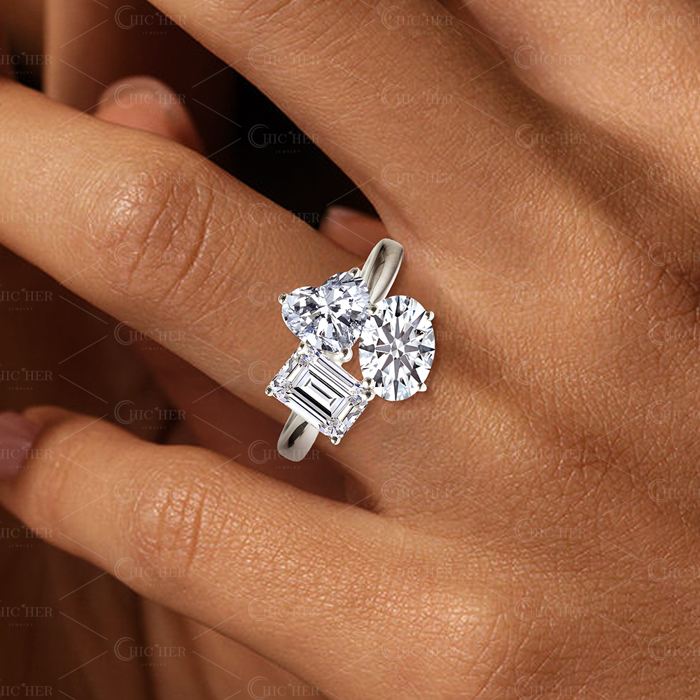 Multi-Cut Three-stone White Sapphire Engagement Ring