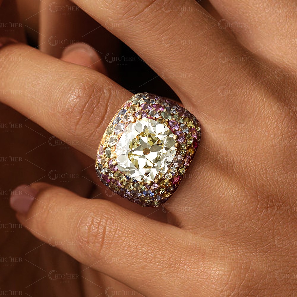 4ct Old Mine Cut Pave Setting Cocktail Rings