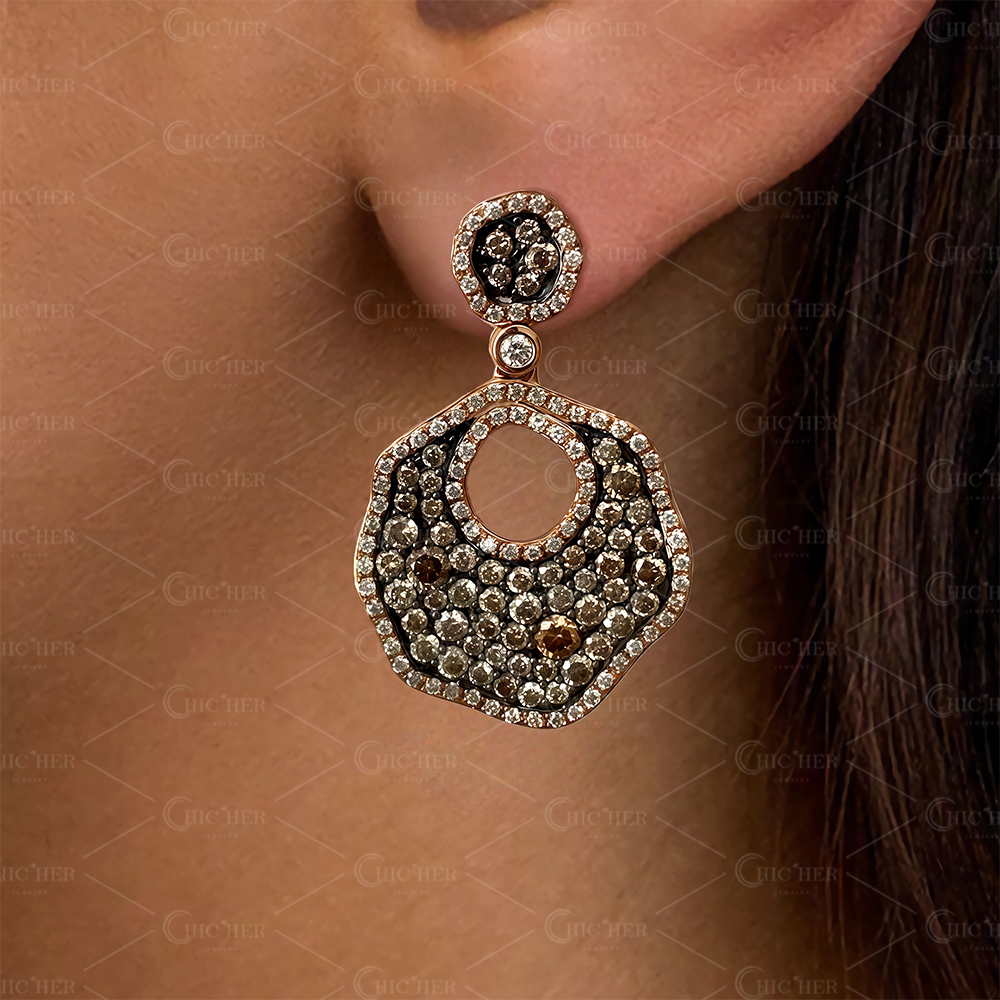 Round Cut Irregular Chocolate Gemstone Hoop Earrings