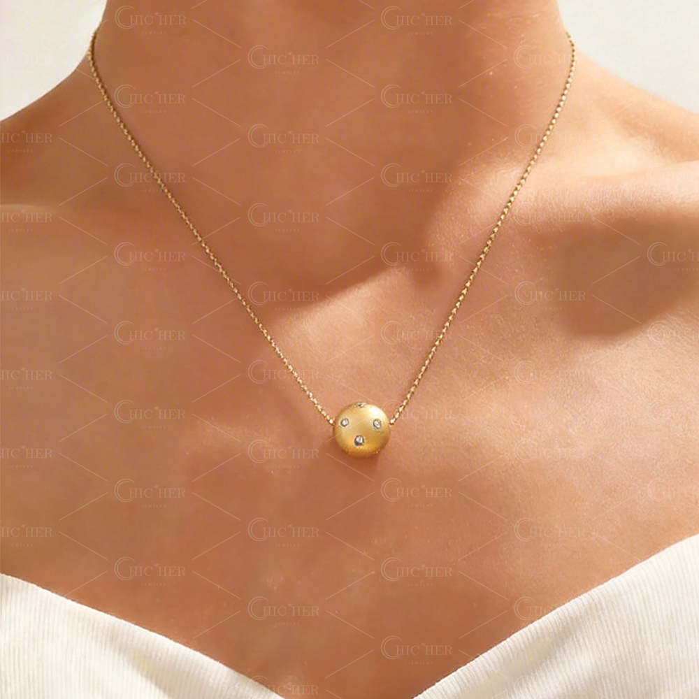 Round Cut White Sapphire Spherical Pendant Necklace