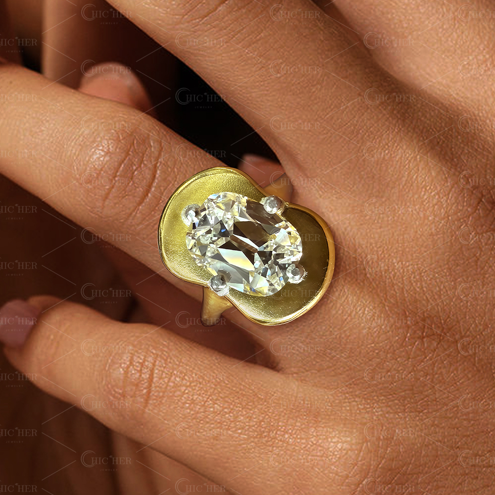 3.05ct Old Mine Cushion Cut White Sapphire Solitaire ring