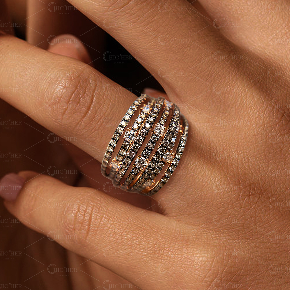 Round Cut  Multi-Row Chocolate Sapphire Eternity Ring