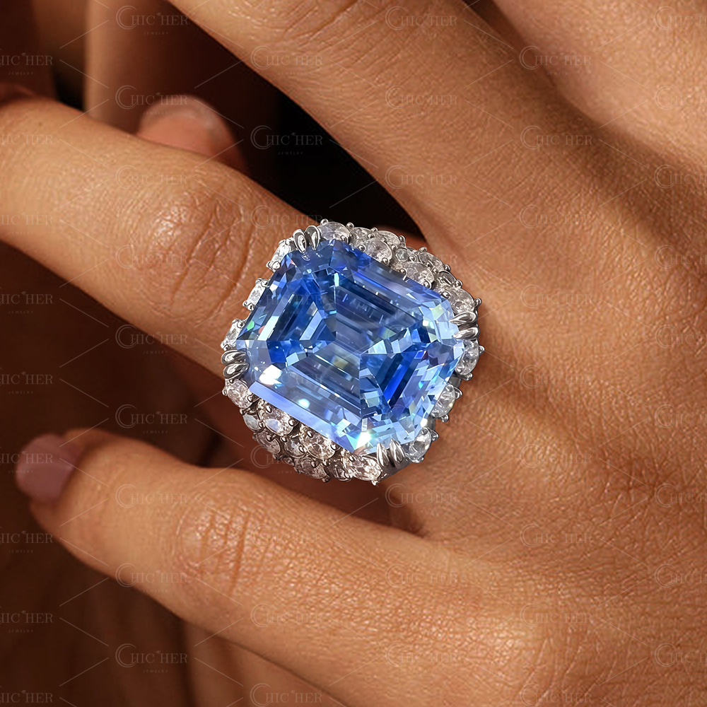 Titan of Ice Emerald Cut Aquamarine Ring