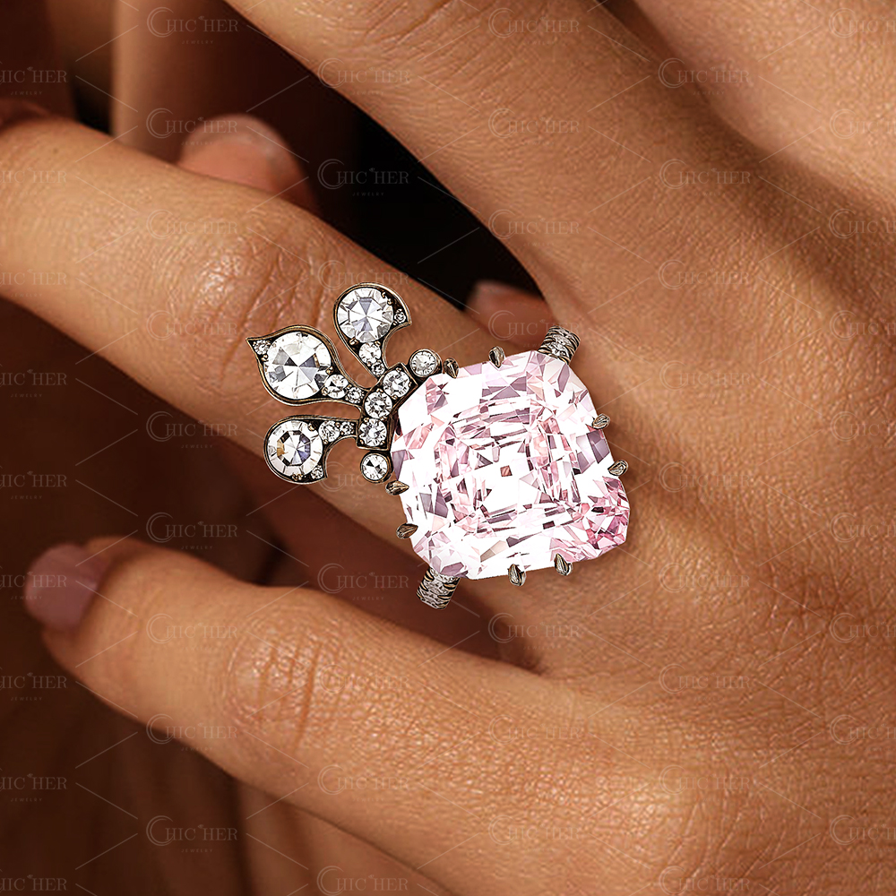 Gothic 4ct Cushion Cut Pale Pink Sapphire Engagement Ring