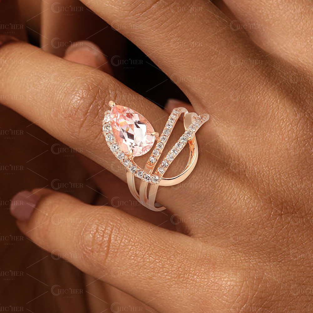 Romantic 3ct Pear Cut Pale Pink Morganite Ring