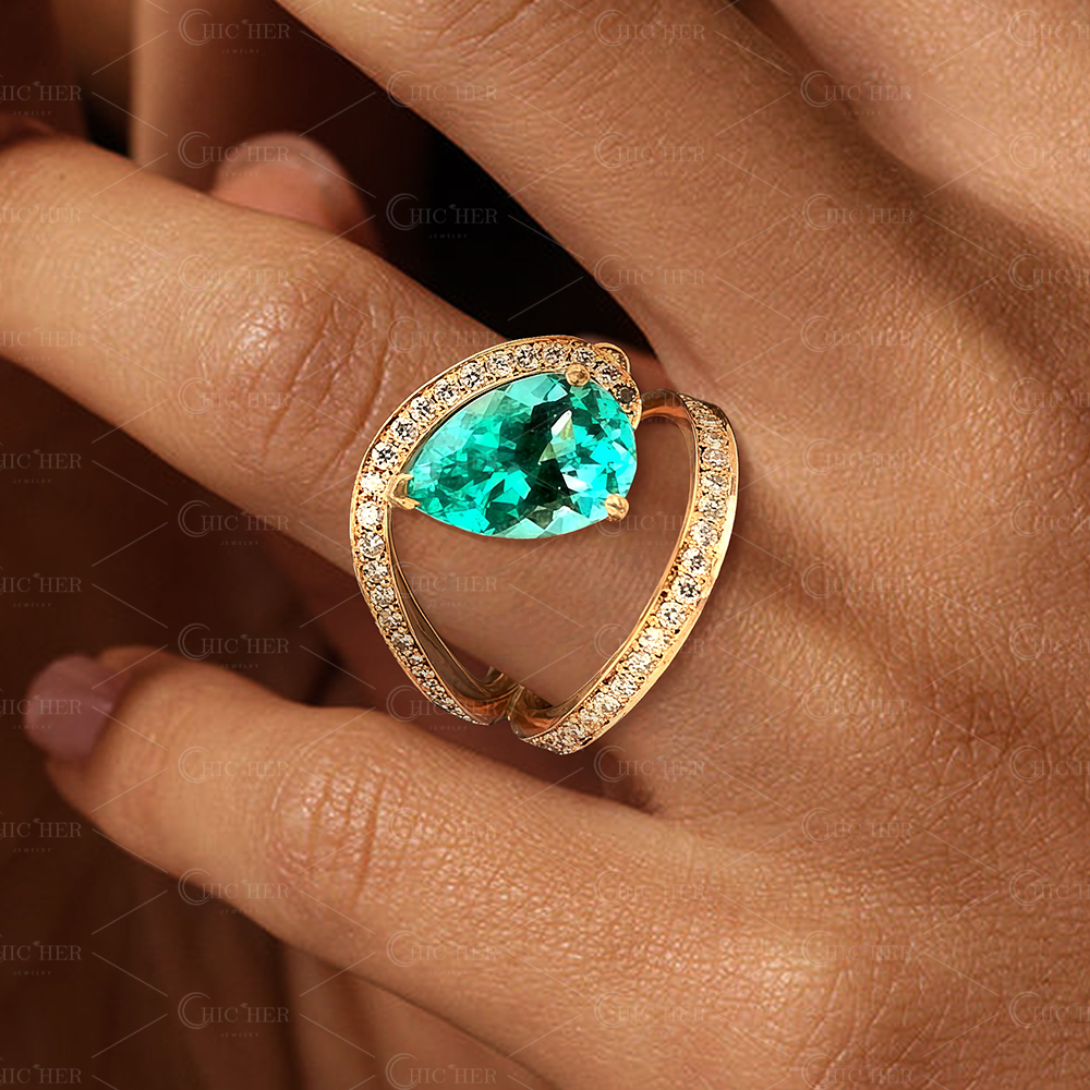 3ct Pear Cut Paraiba Tourmaline Ring