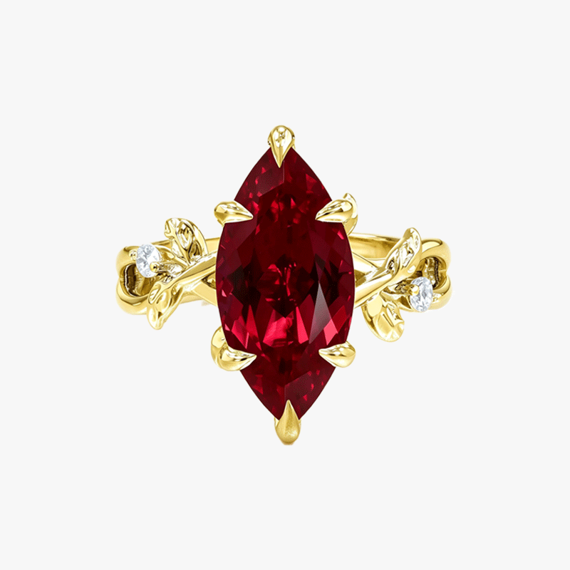 3ct Marquise Cut Ruby&White Hidden Halo Floral Ring