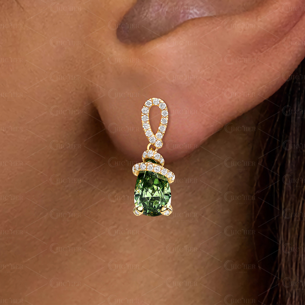 Twisted Pear Cut Forest Green Tourmaline & White Sapphire Pavé Drop Earrings