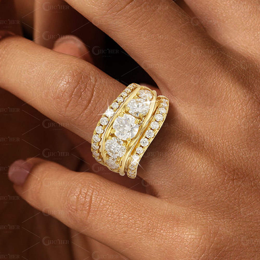 Swirl Pave White Sapphire Round Cut Wedding Band