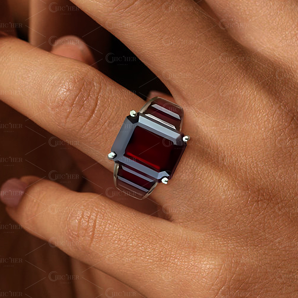 5ct Sleek Baguette Garnet & Red Sapphire Emerald Cut Ring
