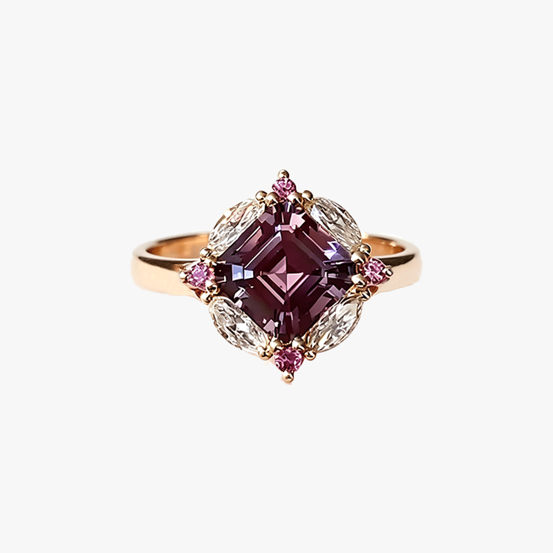 Asscher Cut Lavender Spinel & Multi-Stone Halo Ring