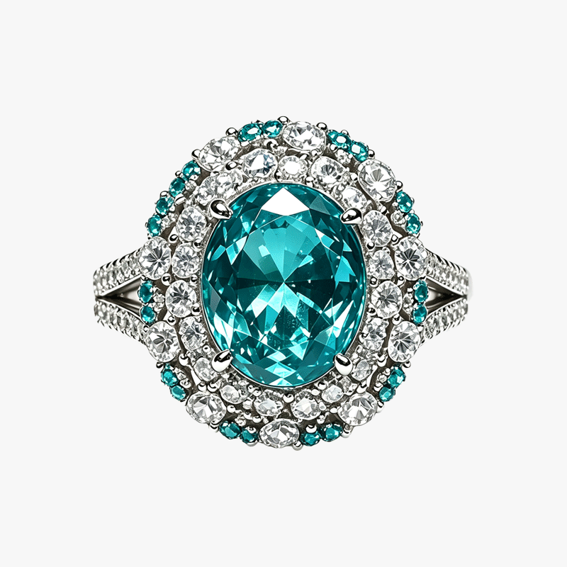 Paraiba Tourmaline & White Sapphire Double Halo Ring