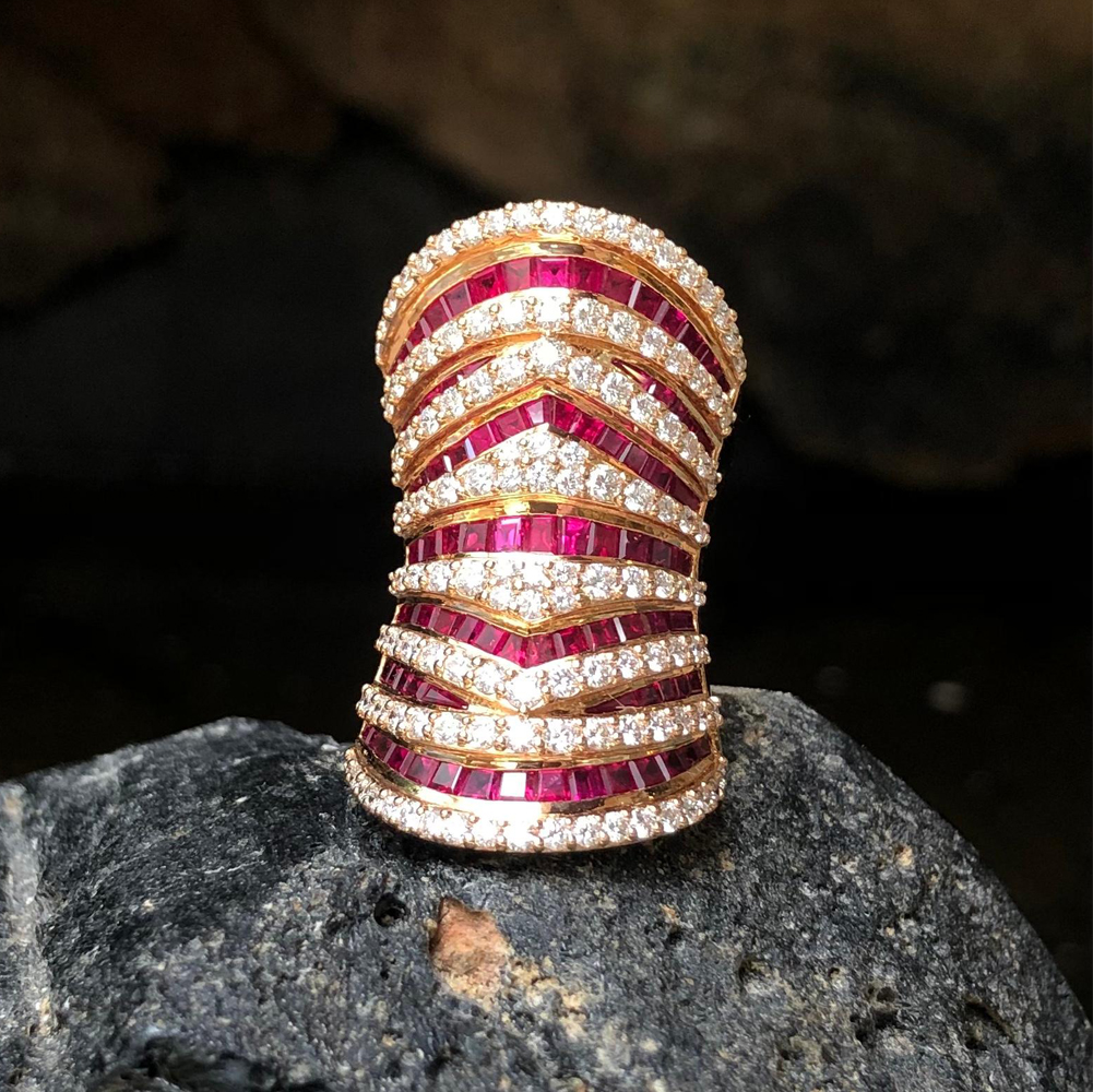 Magnificent 9.77ct Multi-cut Ruby Sapphire Cocktail Ring