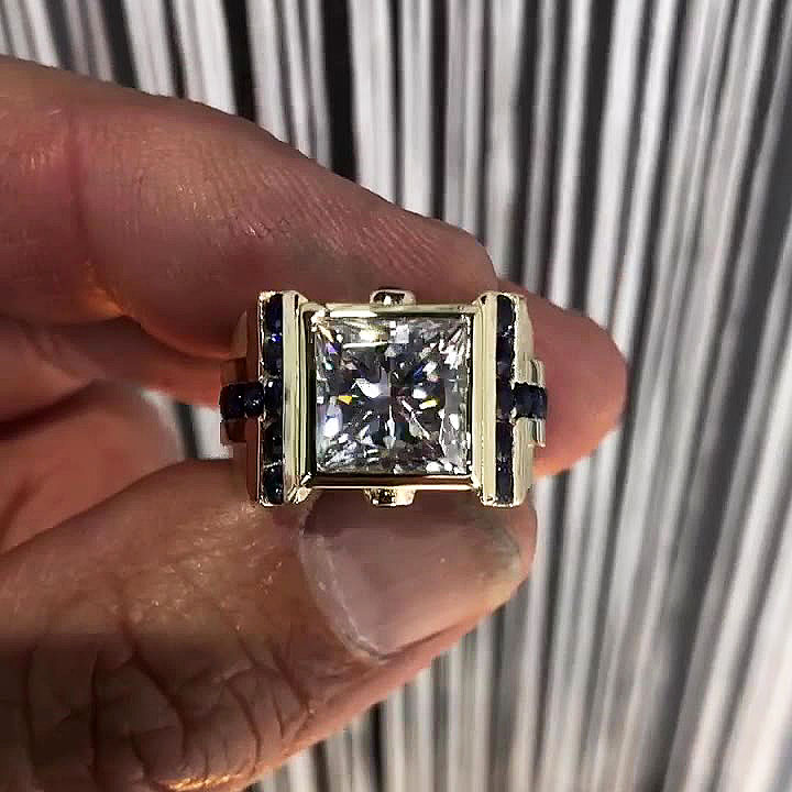 5ct Princess Cut White Sapphire Men's Engagement Ring