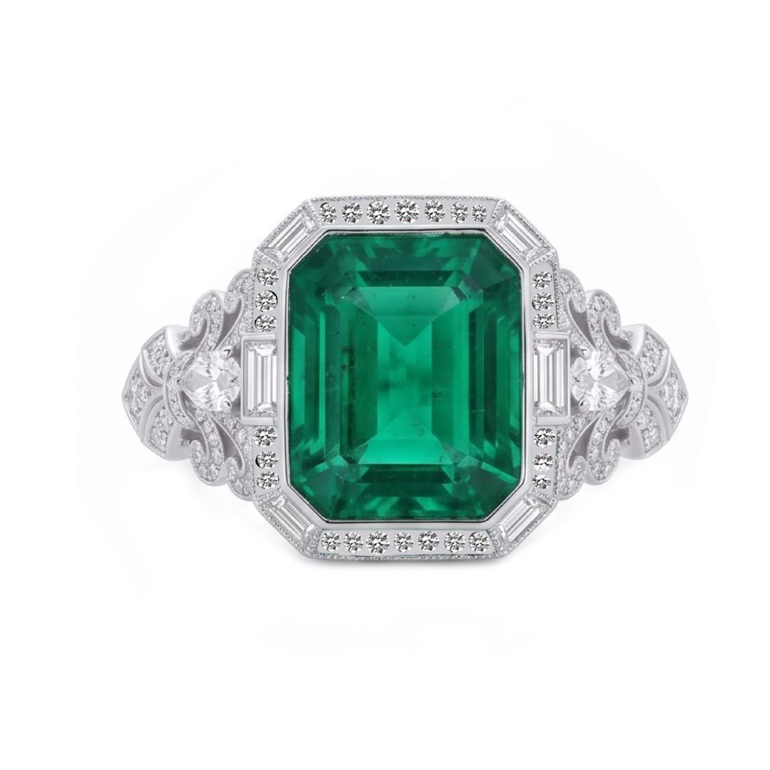 Original Design - 5ct Emerald Cut Emerald Sapphire Engement Ring