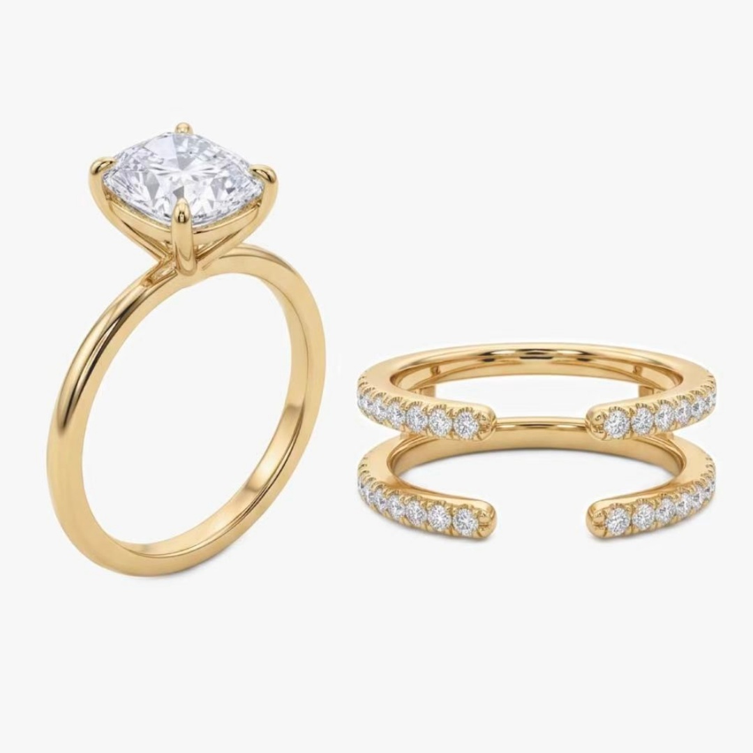 Original Design - 6ct Cushion Cut Moissanite Wedding Set （ 2pcs）