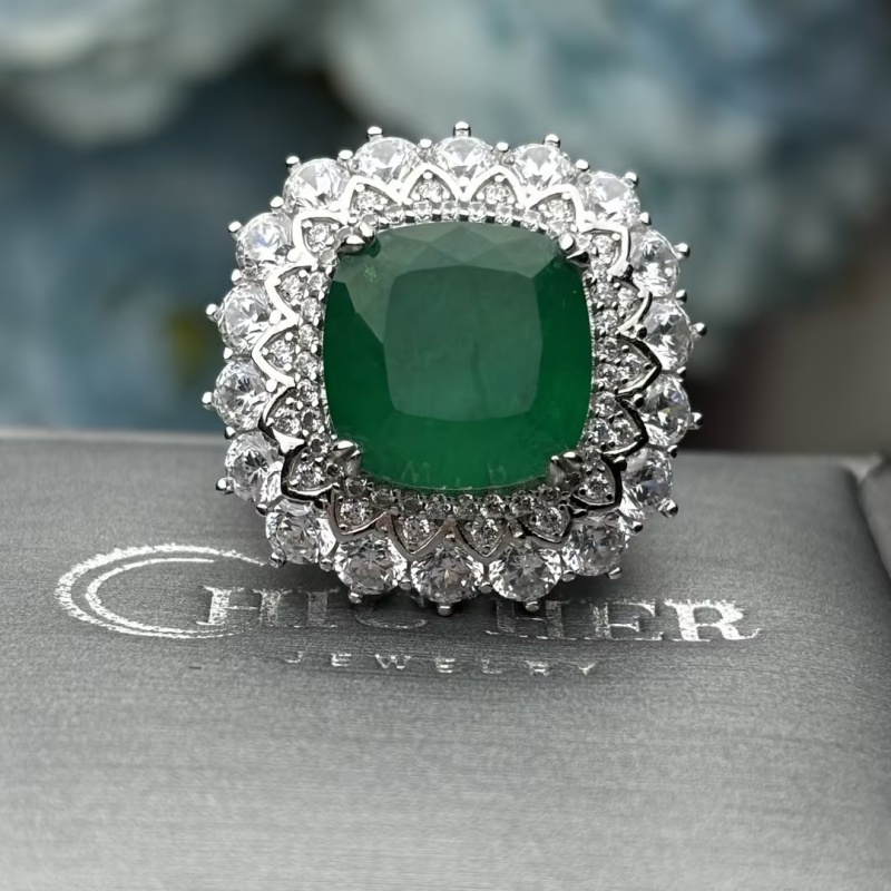 4.25ct Cushion Cut Green Sapphire Floral Design Engagement Ring