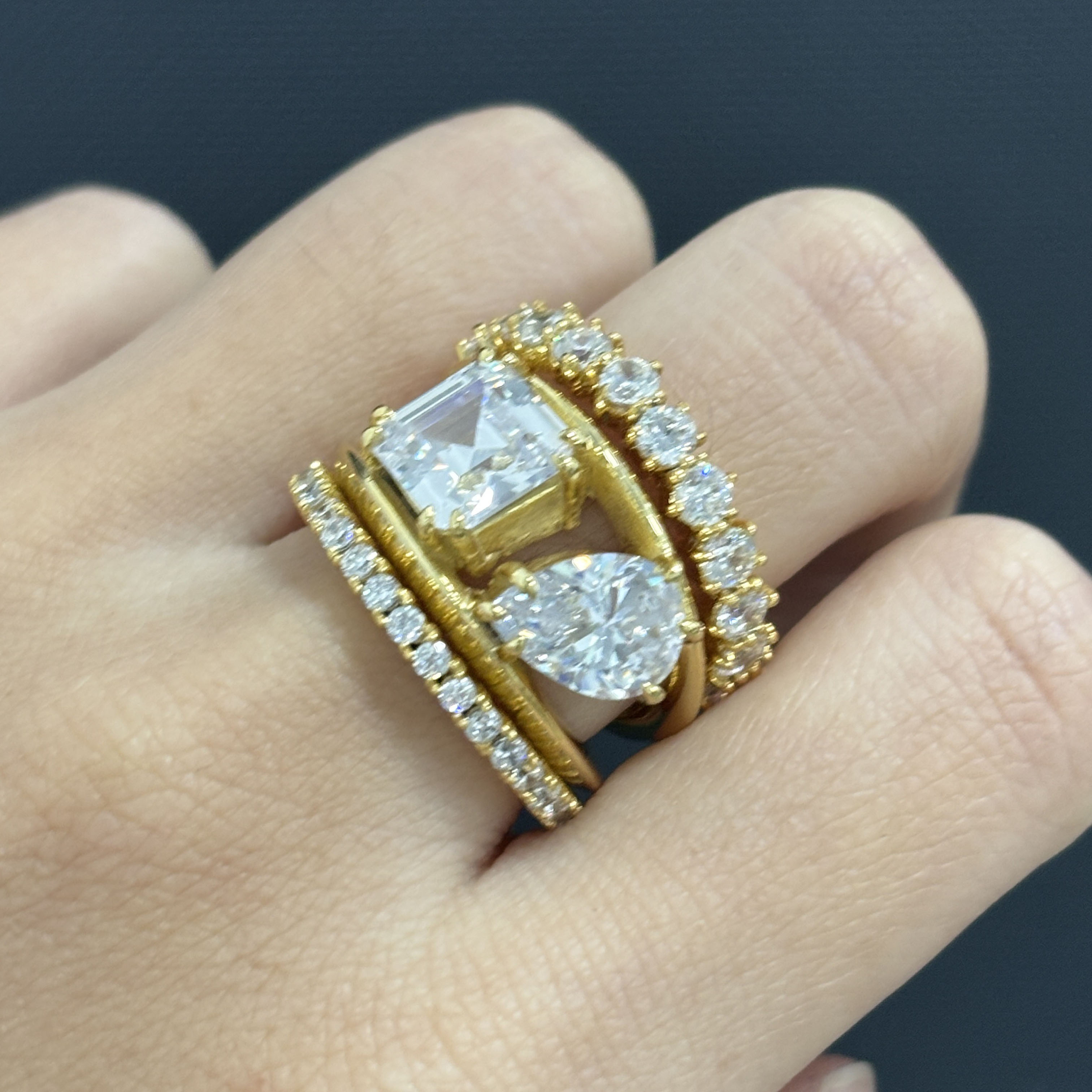 6ct Asscher&Pear Cut White Sapphire Wedding Set/3pcs