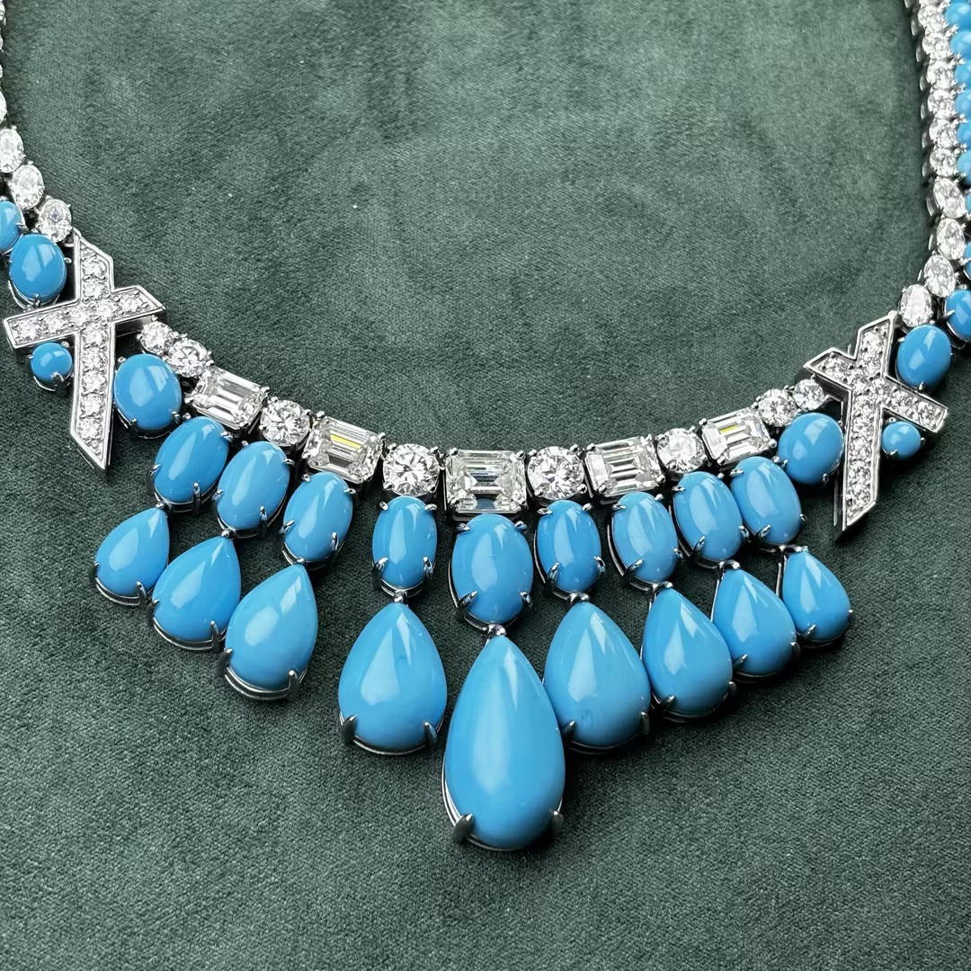 Original Design - Fashion Turquoise & White Moissanite Necklace