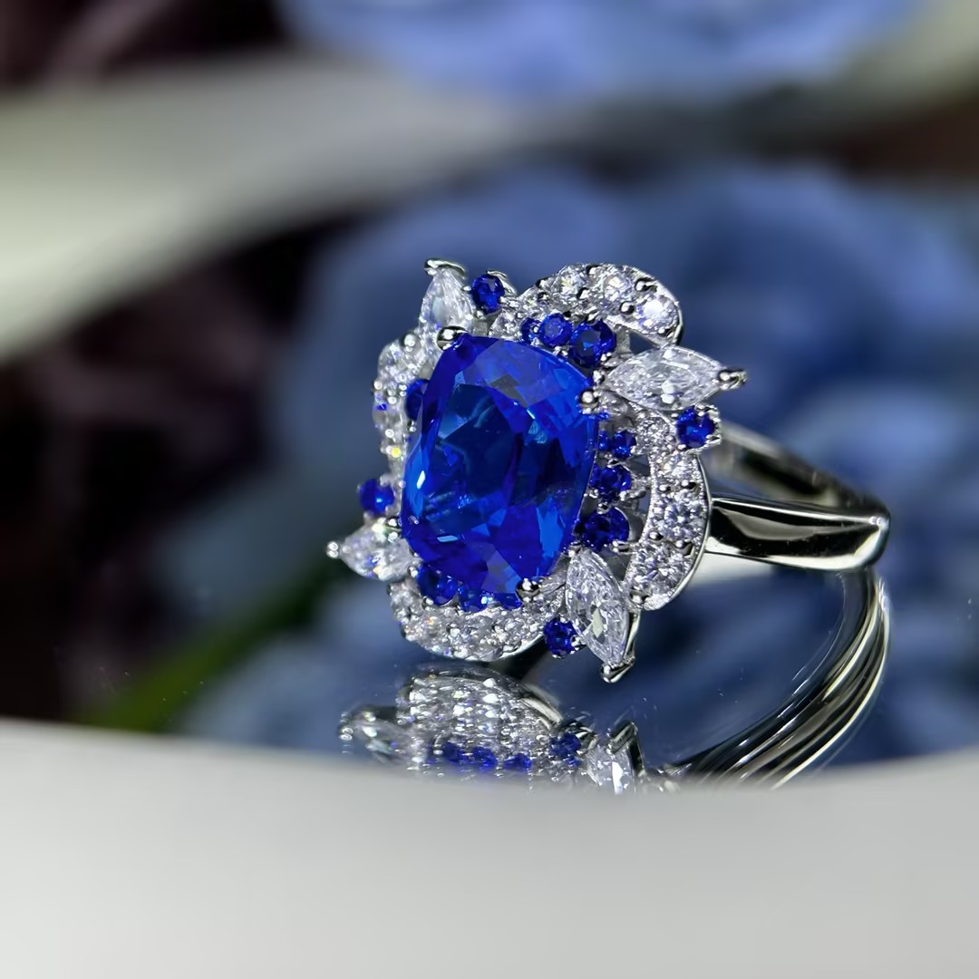 Original Design - 3ct Cushion Cut Blue Sapphire Engagement Ring