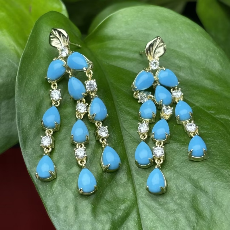 Original Design - Pear Cut Turquoise & White Sapphire Dangle Earrings