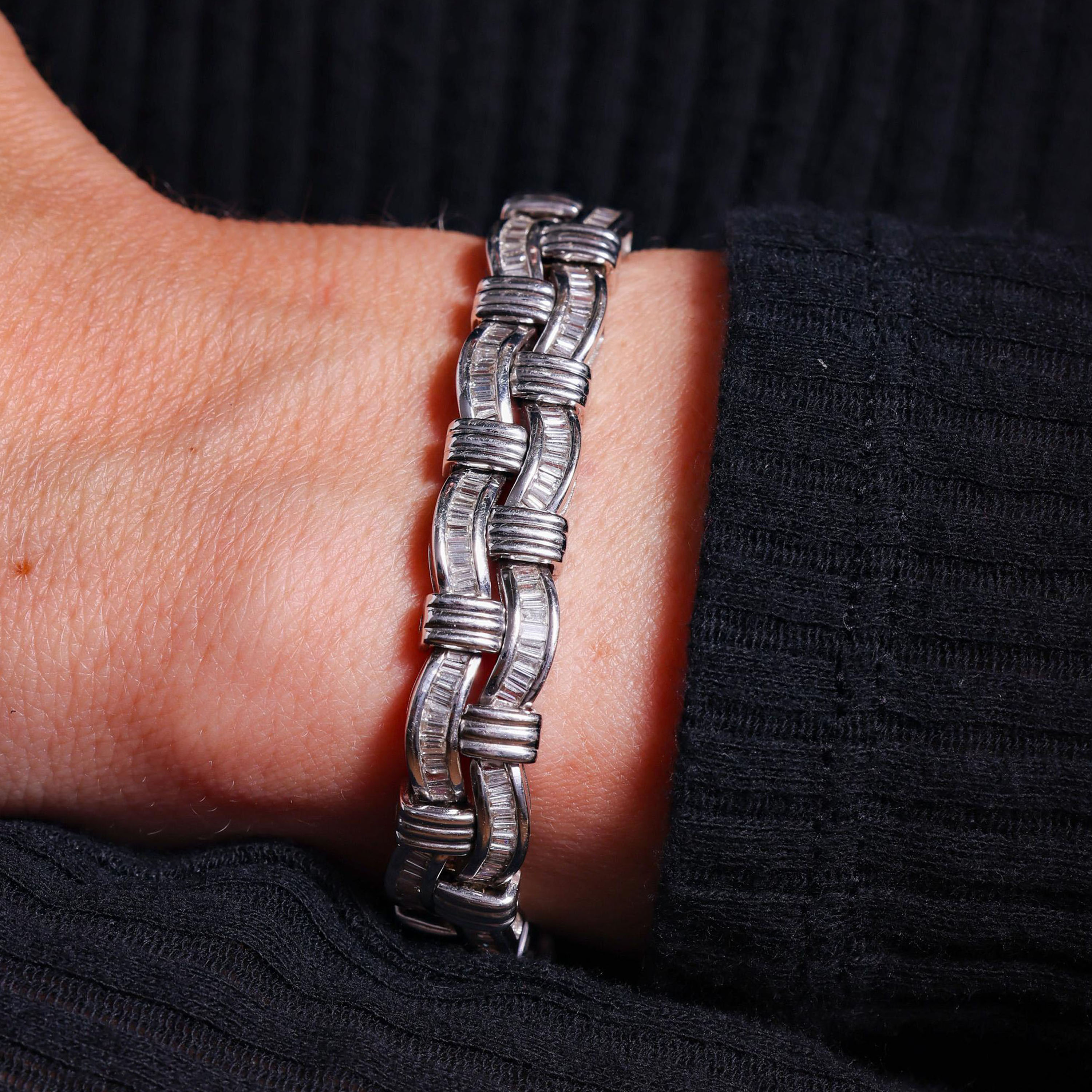 Vintage Tapered Baguette Cut Diamond Men's Bracelet